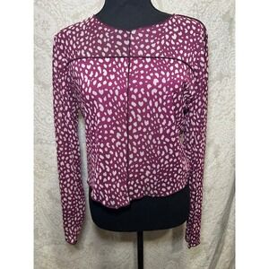 KIRIOUS LOS ANGELES Women Purple White Animal Print Mesh‎ Long Sleeve Top XL